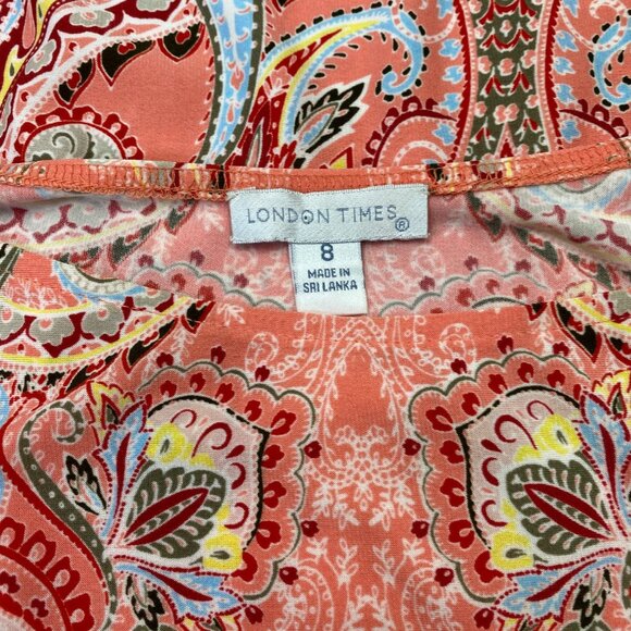 London Times Paisley Print 3/4 Sleeve Dress Size 8 Coral/Multi-Color Size 8‎ - Picture 5 of 5